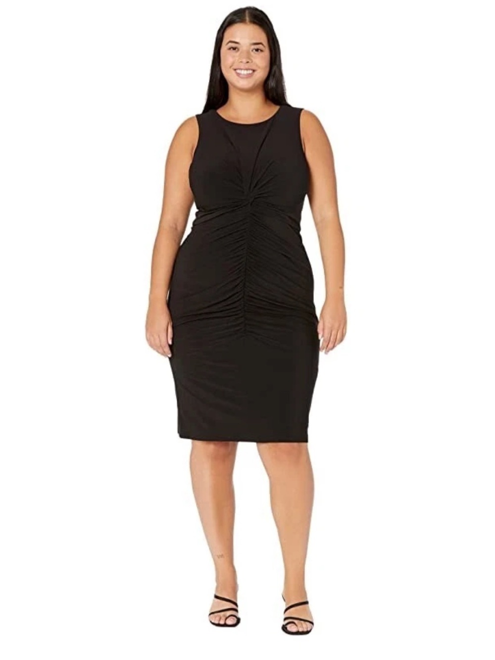 Vince Camuto black sleeveless midi dress with ruched, twisted front detail sz 14